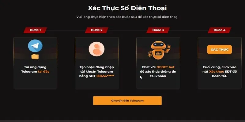 Các bước xác minh tài khoản game De bet chính xác